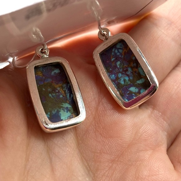Purple Copper Kingman Turquoise Earrings Solid 925 Sterling Silver Jewelry Boho - Picture 6 of 6